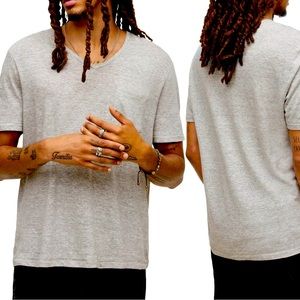 John Varvatos Driggs Stripe linen cotton blend v-neck T-shirt (blue/white)